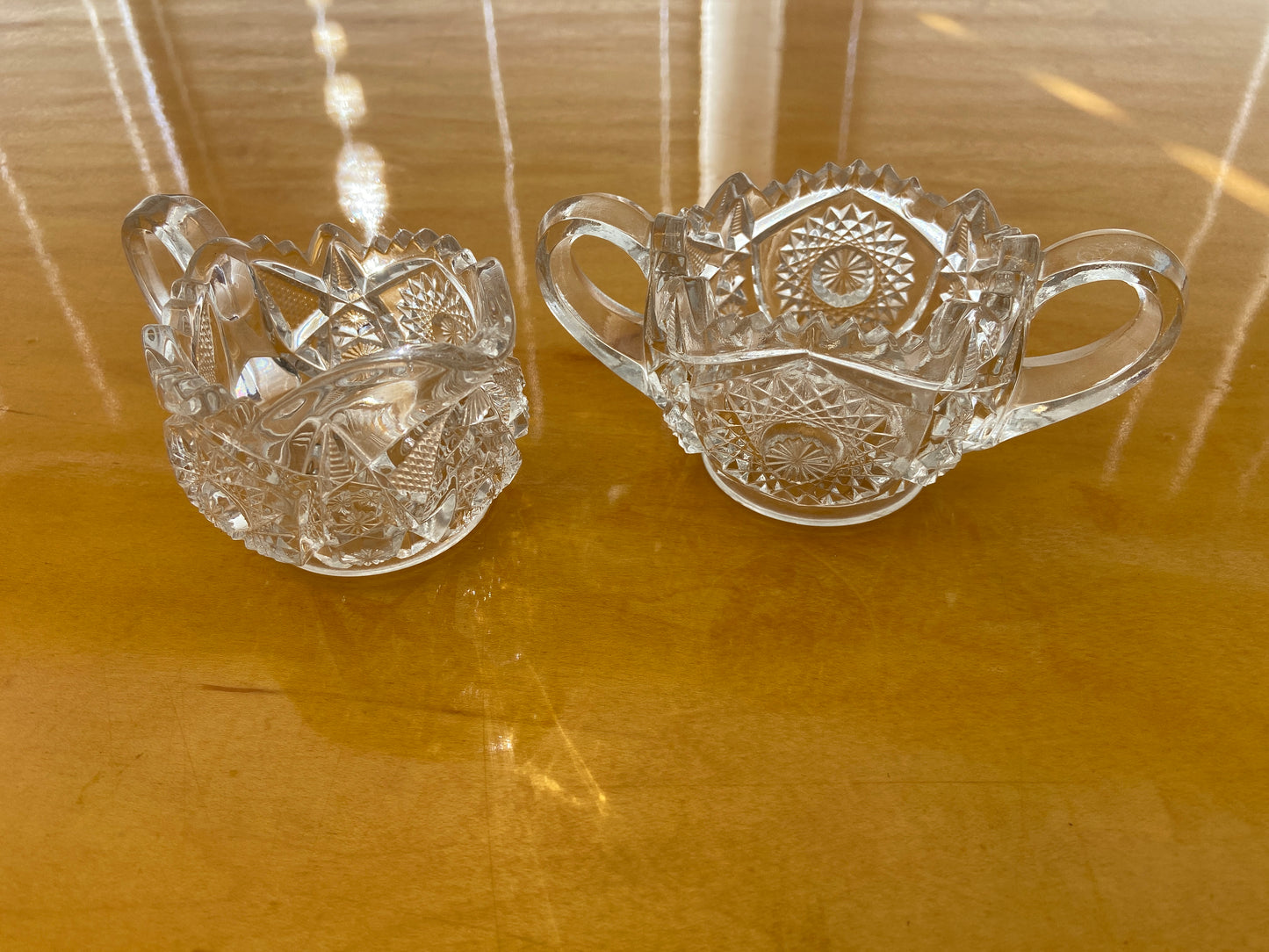 Vintage Sun Burst Sawtooth Glass Sugar & Creamer Votive Set