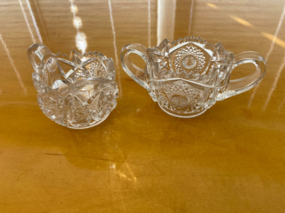 Vintage Sun Burst Sawtooth Glass Sugar & Creamer Votive Set