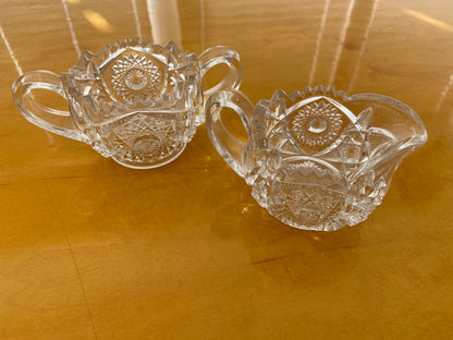 Vintage Sun Burst Sawtooth Glass Sugar & Creamer Votive Set