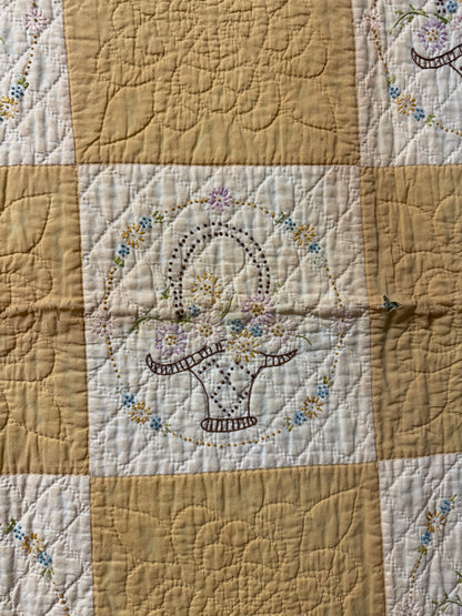 Vintage Quilt - Embroidered Baskets