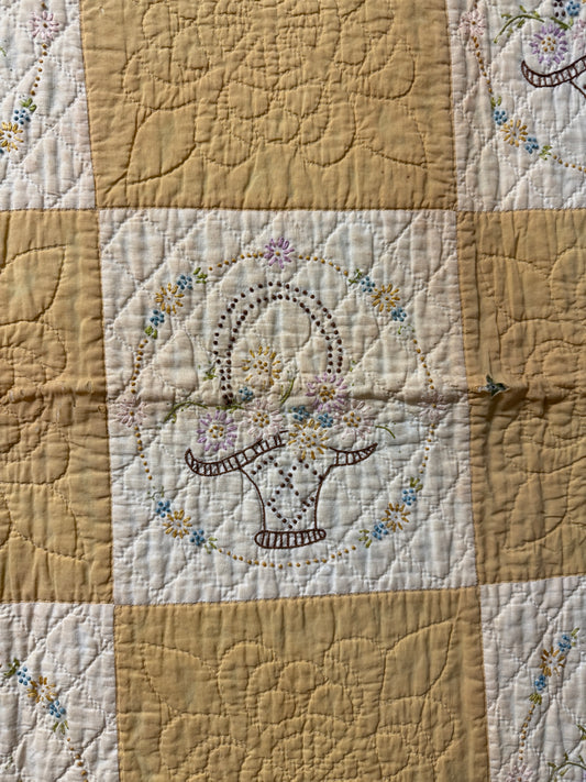 Vintage Quilt - Embroidered Baskets