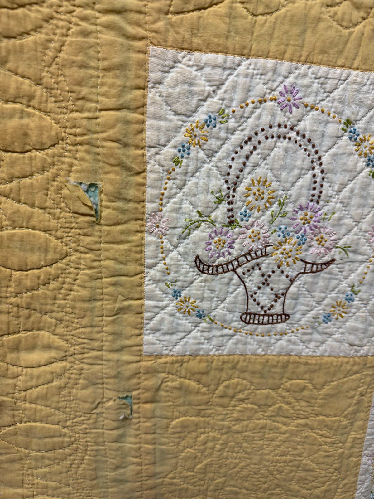 Vintage Quilt - Embroidered Baskets