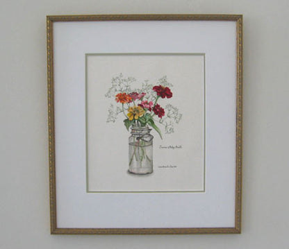 Zinnias and Baby's Breath